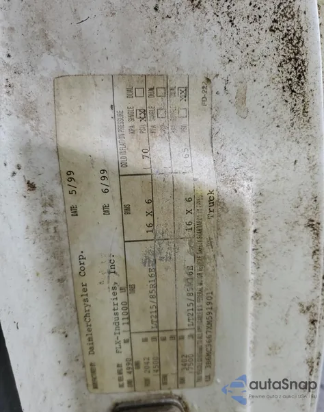 1999 Dodge Ram 3500 from USA, damaged, VIN 3B6MC3667XM591901